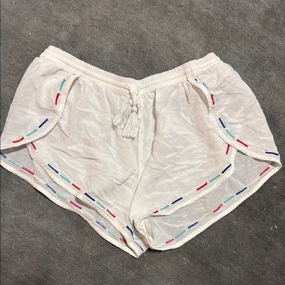 Womens White Embroidered Shorts GAP - Short Drawstring Shorts Size XS - Like New